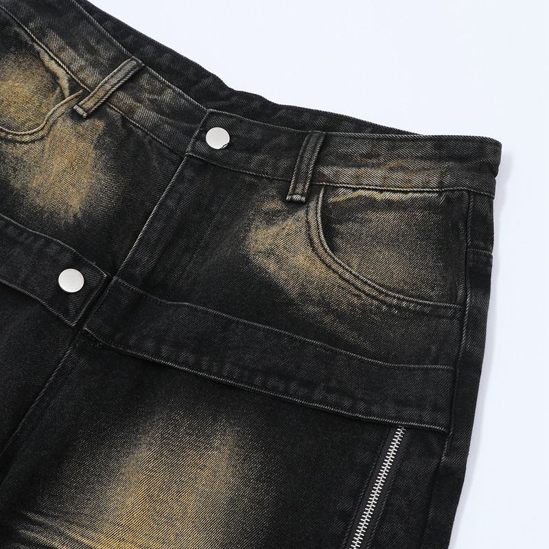 Herrenbekleidung Washed Old Denim Kurzarmjacke Weite Beinhose Anzug Herren Loose Summer Ins Denim Anzug_voghion.com
