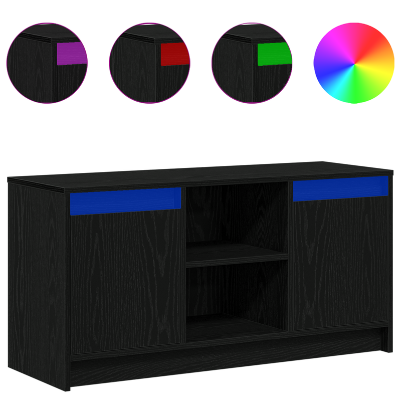 TV-Schrank mit LED-Lichtern in schwarzer Eiche, 100 x 34 x 50 cm, aus Holzwerkstoffen_voghion.com