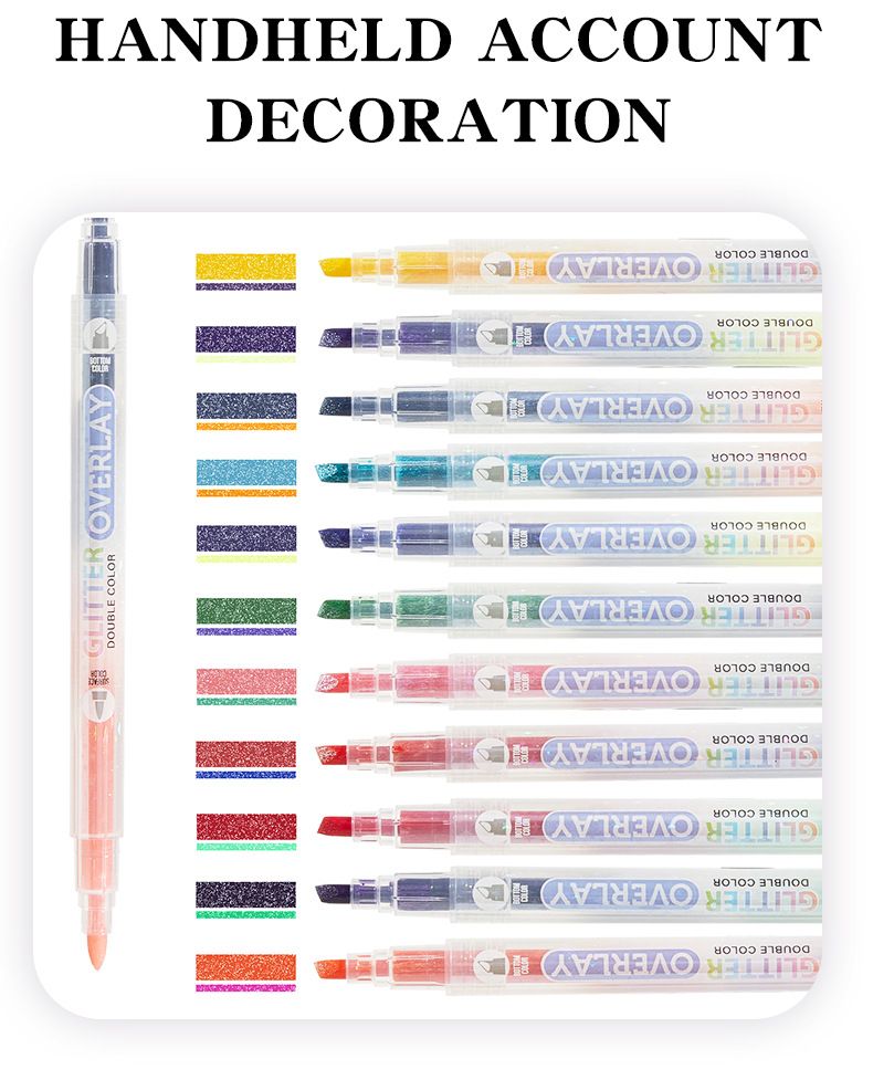 Marqueurs à paillettes et surligneurs à double pointe pour enfants et étudiants, 24 couleurs vives, encre à base d'eau non toxique, parfaits pour la prise de notes_voghion.com