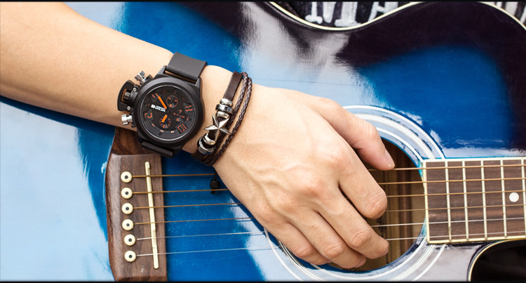 Black Silicone Quartz Luxury Sport Military Wrist es Men Waterproof Clock Chronograph Large Dial e_voghion.com