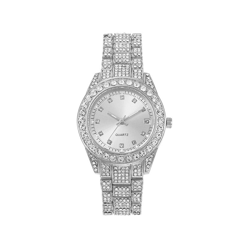 Nuovo orologio unisex casual alla moda con cinturino in acciaio tempestato di diamanti, di lusso, con calendario al quarzo per coppie_voghion.com