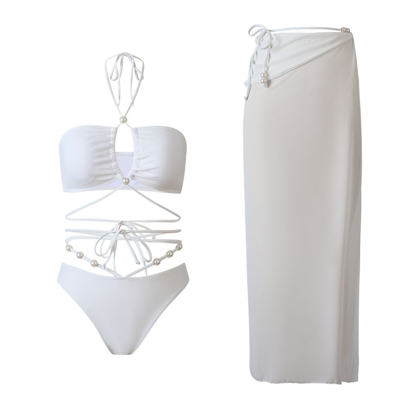 Maillot de bain trois pièces pour femme, nouvelle collection, sexy, décolleté en V, jupe portefeuille en mousseline de soie_voghion.com