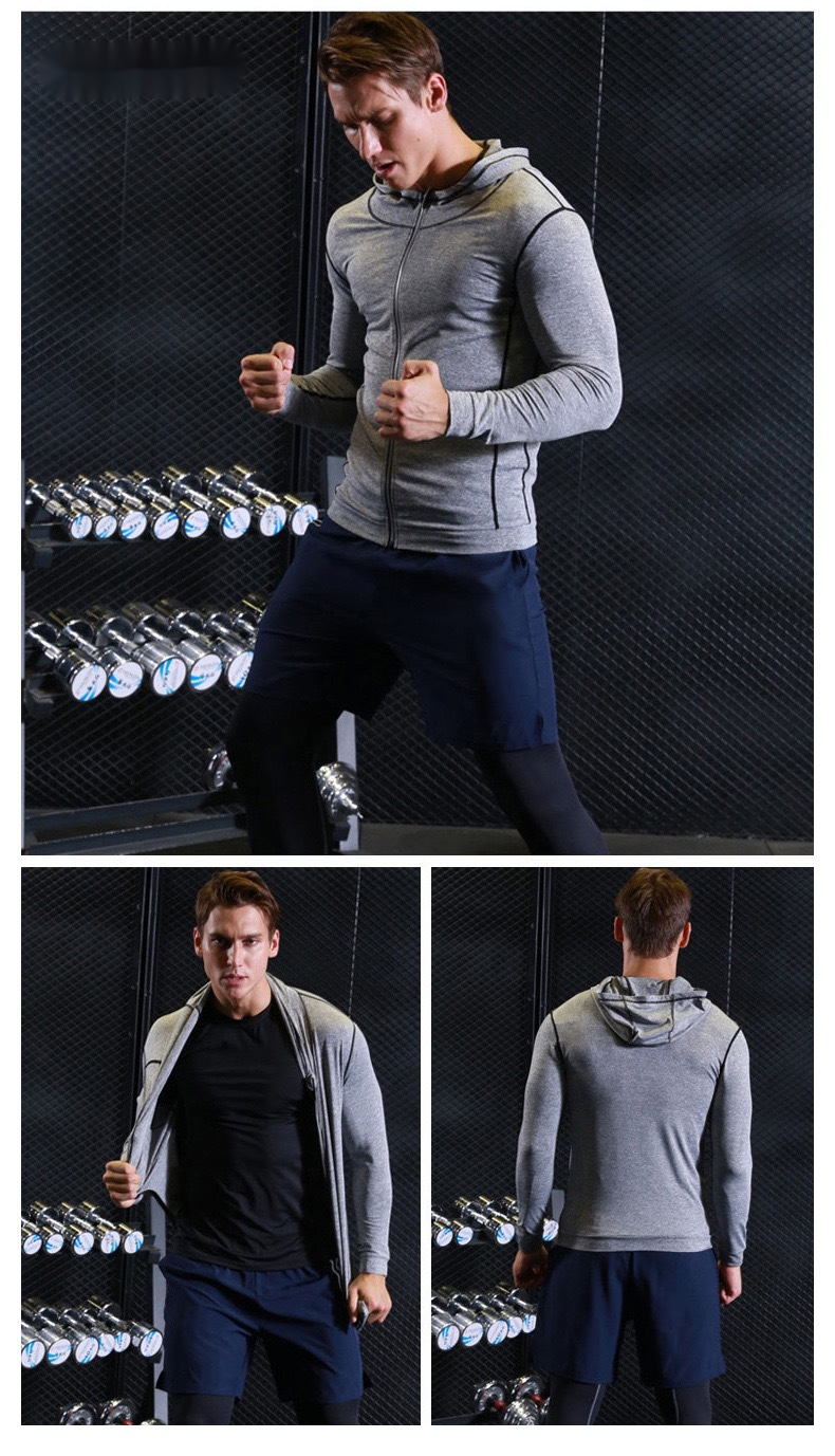 Sudadera con capucha y cremallera para entrenamiento de fitness, running y otoño/invierno, informal, de secado rápido, para hombre_voghion.com