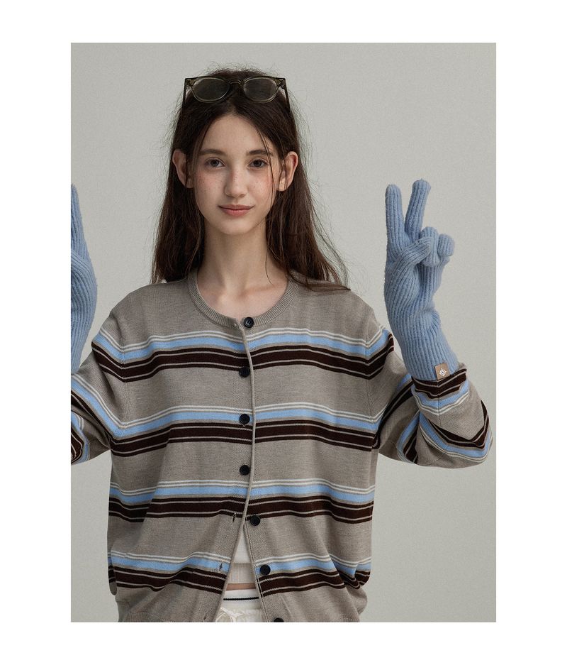Farbig gestreifte Strickjacke aus weicher Kaschmirmischung für Damen_voghion.com