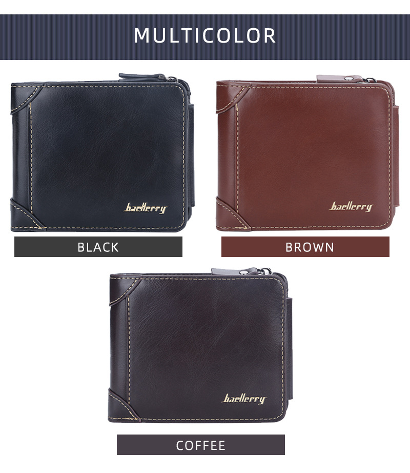 Baellerry Brieftasche Herren Kurze europäische und amerikanische Multi-Karten-Position Trifold Zipper Zero Wallet Mode dünne Kartentasche Männer_voghion.com