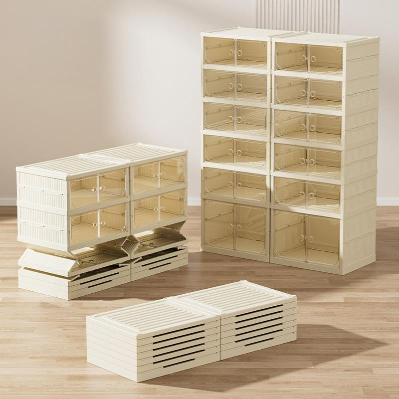 Zweireihiger, faltbarer Schuhschrank – kein Zusammenbau erforderlich, durchsichtiger, stapelbarer Sneaker-Organizer (mehrschichtige, staubdichte Vitrine für die Schuhsammlung)_voghion.com