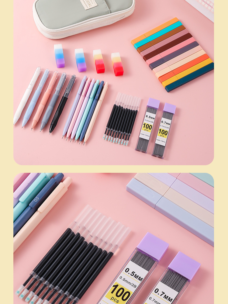 Pastel Macaron Stationery Set - Cute Pencil Case With Highlighters & Notebook Accessories For Students, Journaling & Gift Giving_voghion.com