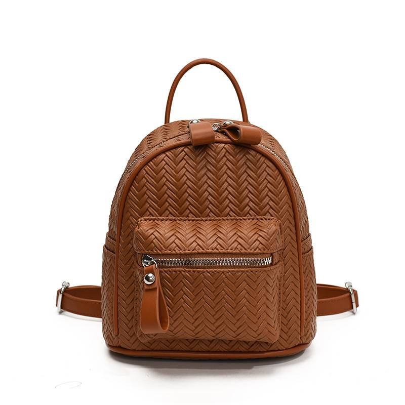 Casual Personalized Backpack With Woven Pattern And Double Zippers, Handbag With Dual Shoulder Straps_voghion.com
