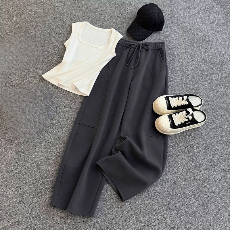 Ensemble sweat à capuche minimaliste – Pull premium + Pantalon large et débardeur superposé (S-XXL, mélange de coton effet nuage, esthétique monochrome)_voghion.com