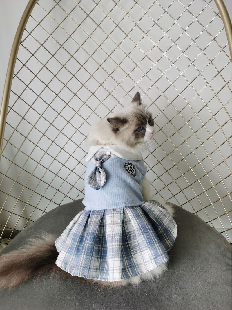 1 accessorio per animali domestici: vestito scozzese JK lavorato a maglia per cani e gatti, un comodo outfit primaverile-autunnale adatto ad animali di piccola e media taglia._voghion.com