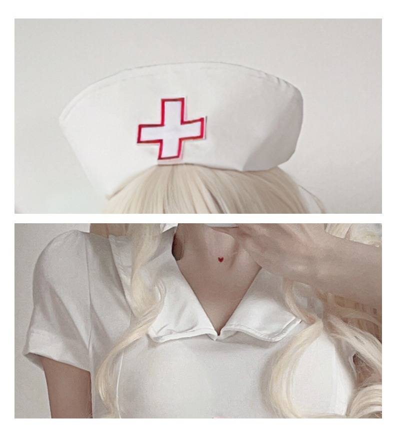 Sexy Krankenschwesterkostüm für Erwachsene – Halloween-Rollenspielkleid mit Hut und Strümpfen (Schwarz/Weiß, Übergröße M/L)_voghion.com