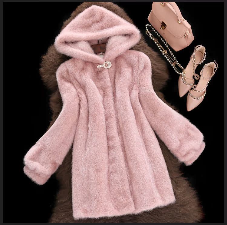 Damenbekleidung Luxuriöser Kunstpelzmantel Damen Winterjacke mit Kapuze Mittellang Elegante Oberbekleidung im Nerz-Look_voghion.com