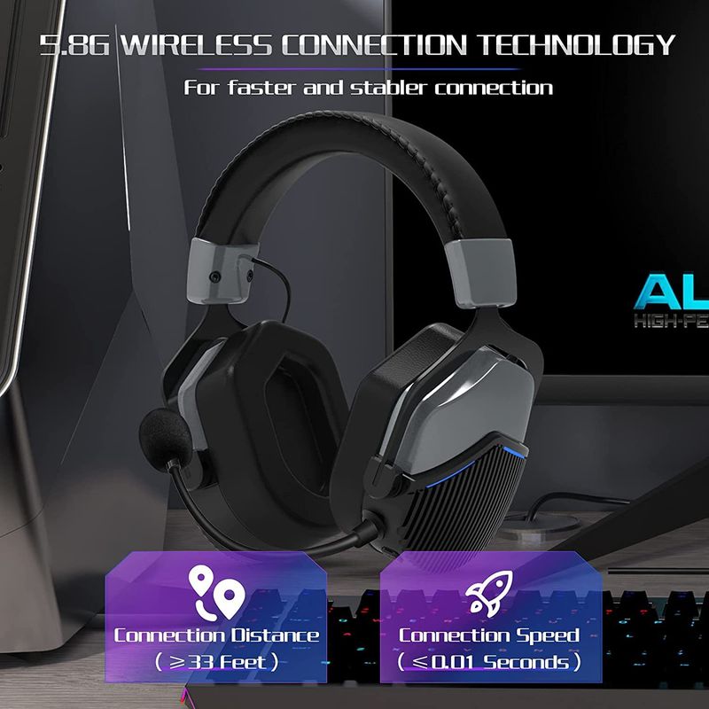 BEAVIOO HW02 5.8GHz Wireless Gaming Headset – Zero Latency, Over-Ear Headphones With Detachable Mic, Universal Compatibility For PC/PS5/Xbox,_voghion.com