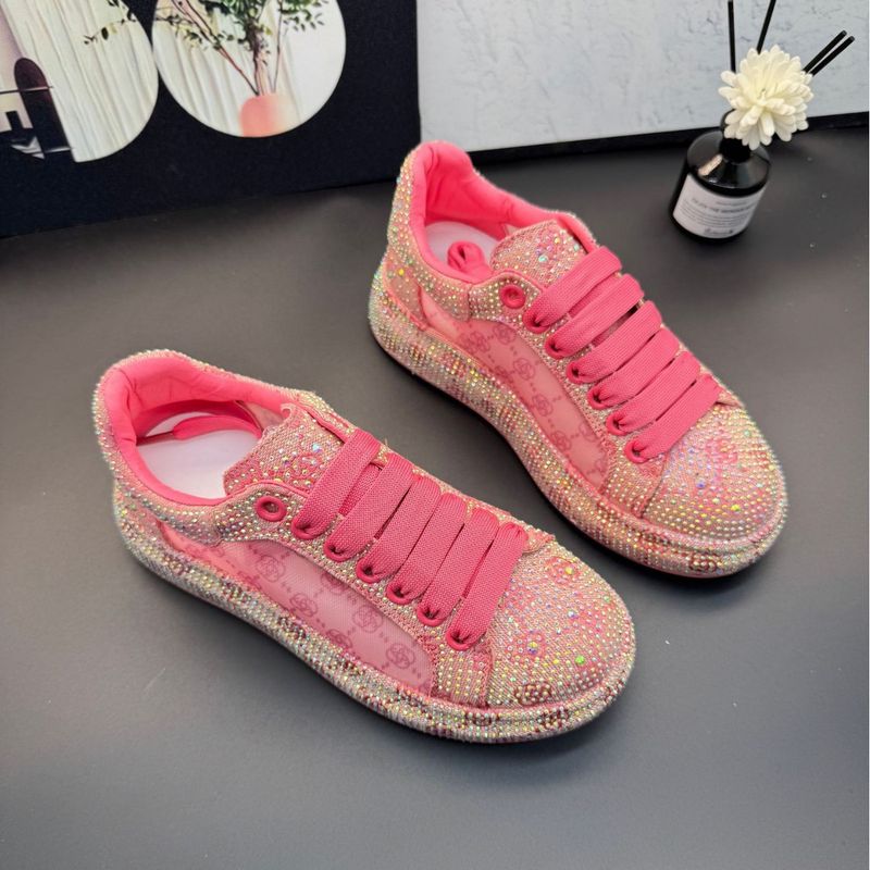 Sneakers con motivo floreale in strass - Scarpe casual basse in mesh traspirante, comode scarpe con plateau e punta tonda con soletta in PU_voghion.com