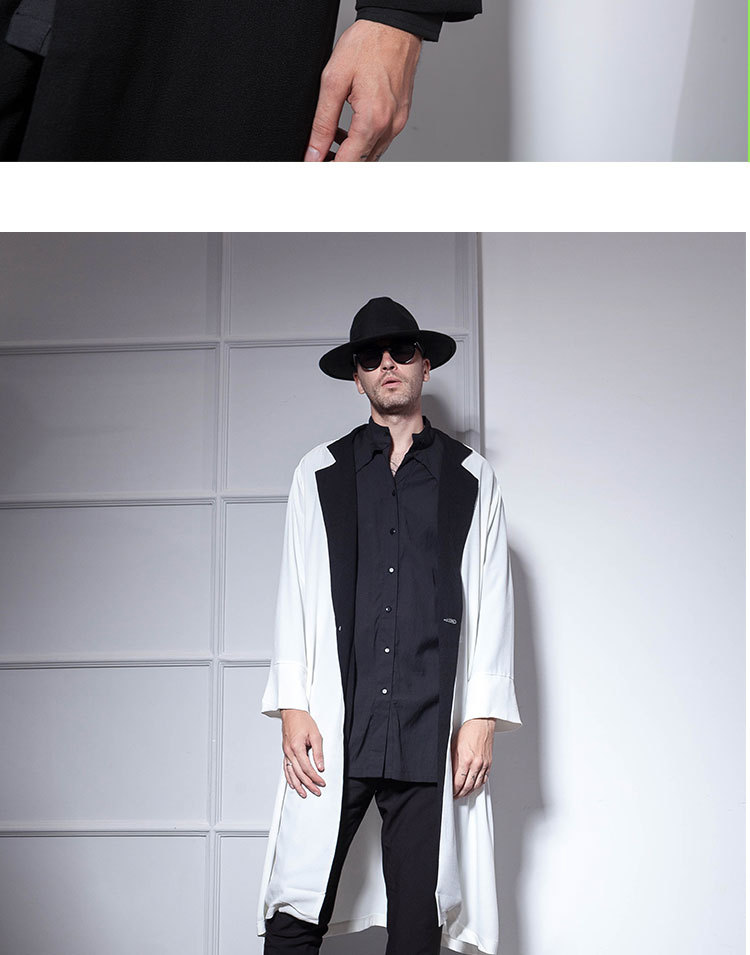 Man's clothing Trench coat men's long spring and autumn thin personality hip hop dark tie thin coat black top_voghion.com