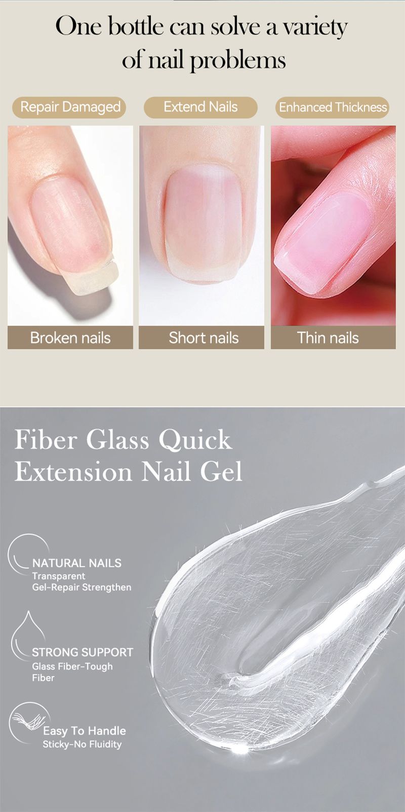 Nagelfaser-Verlängerungsflüssigkeit mit Glasfaserfaden – papierloser UV-Gel-Extender | No-Form-Nagelverlängerungsset für starke und flexible Nägel_voghion.com