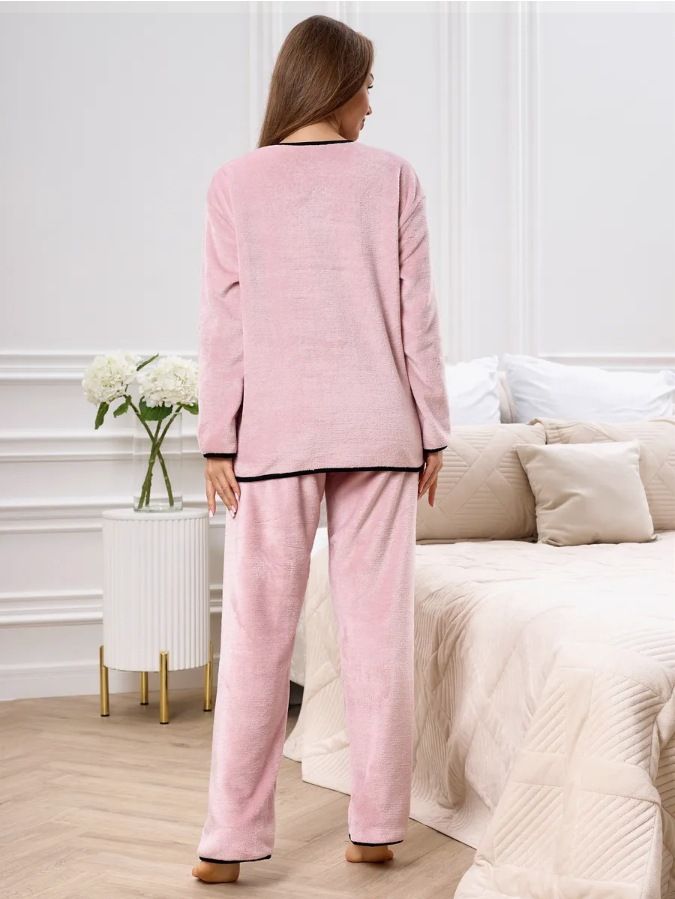 Pigiama da donna in pile spesso, semplice e comodo, autunno e inverno_voghion.com