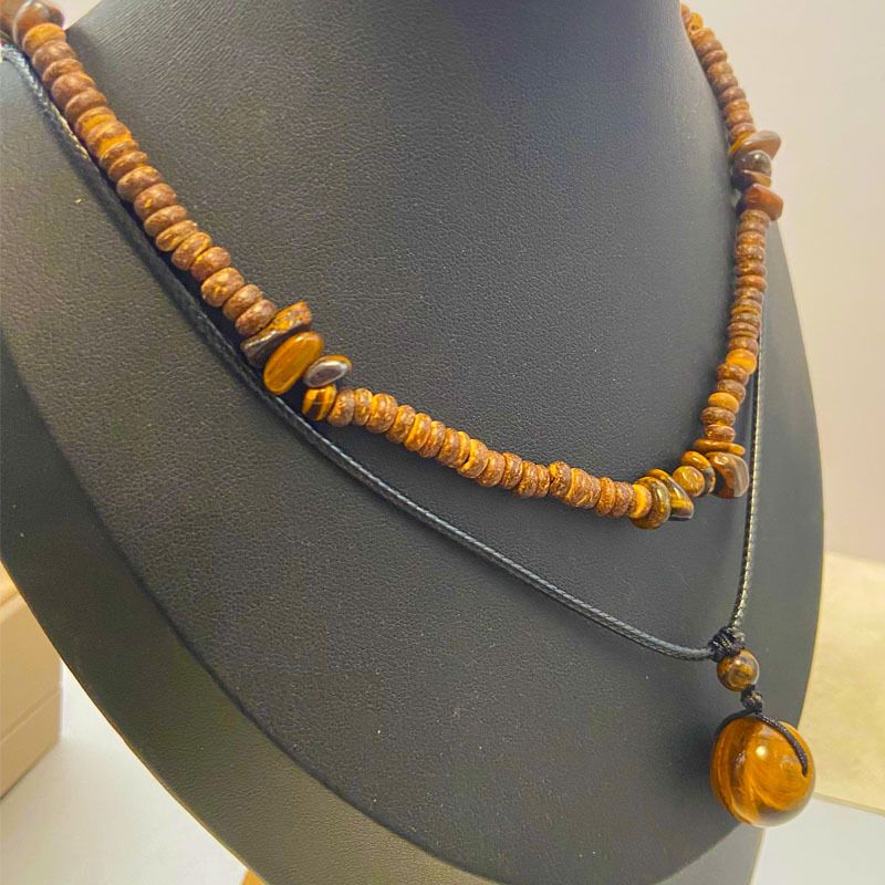 Cross-Border European And American Fashion Coconut Shell Turquoise Leather Wax Cord Necklace Set Hip-Hop Niche Layered_voghion.com