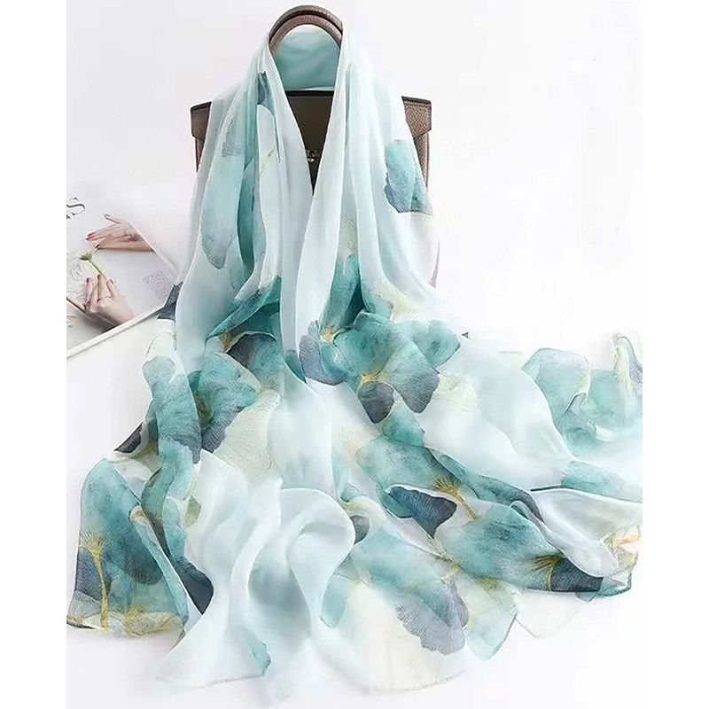 Stole da spiaggia in seta Sciarpa Hijab estiva da donna Stampa Protezione solare Scialle Avvolge Bandana Sciarpe da donna Sciarpa grande Foulard Echarpe_voghion.com