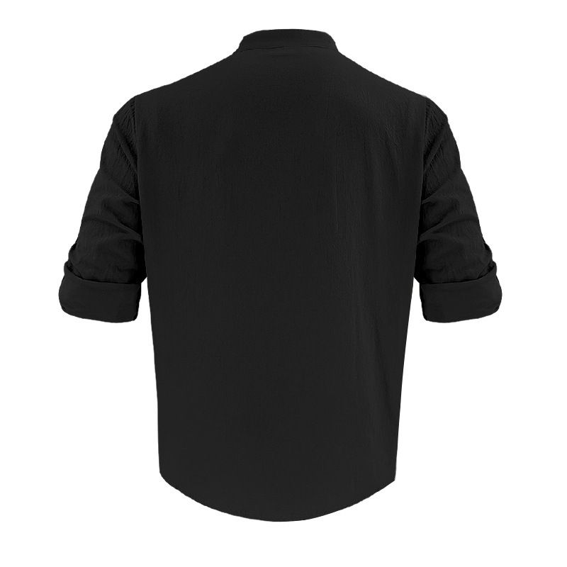 Camicia da spiaggia a maniche lunghe, semplice, traspirante, in lino, casual e ampia, da uomo, stile hawaiano, stile transfrontaliero americano._voghion.com