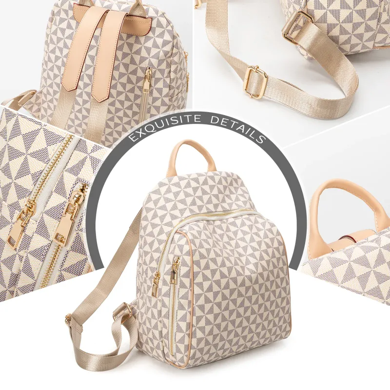 Designer Bag Free Shipping Geometric Pattern Backpack With Adjustable Straps And Zipper Pockets_voghion.com