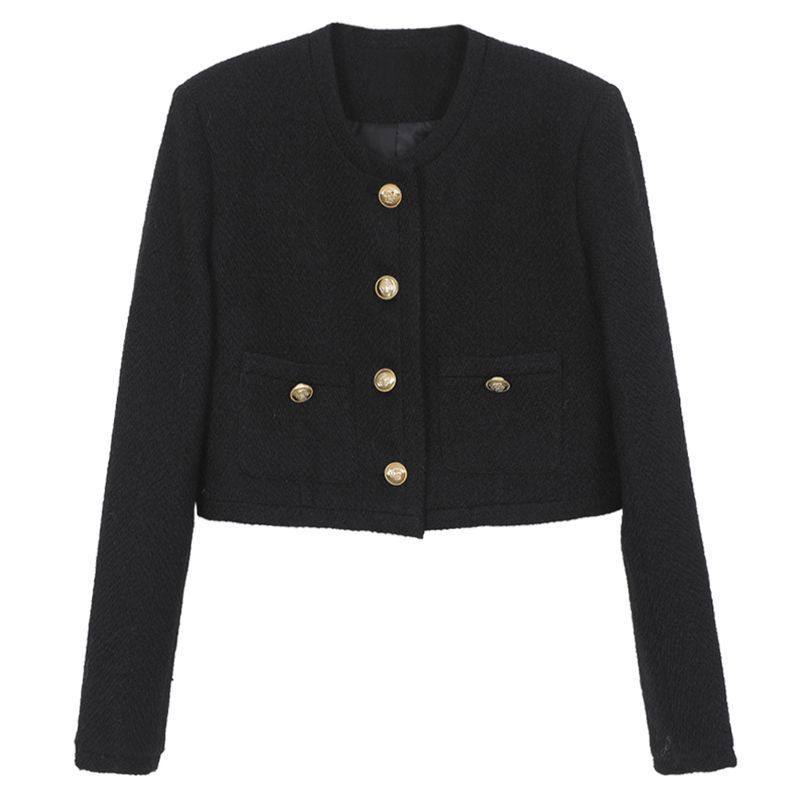 Giacca nera classica in stile 2025, nuovo top corto in tweed da donna, inizio primavera_voghion.com