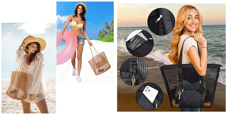 Sacs pour femmes Fourniture de jouets en maille respirante Maillots de bain Articles divers Sac de rangement Sac de plage Multifonction Sac à provisions à une épaule Grand_voghion.com