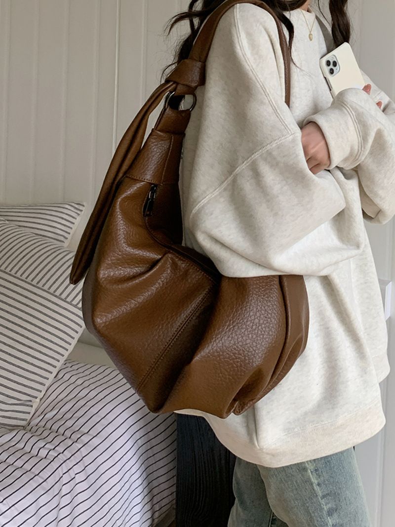 Koreanischer Instagram-Umhängetasche aus weichem Leder mit großer Kapazität, gefalteter Knödel, faul und vielseitig, lässig, zum Pendeln, eine Schulter_voghion.com