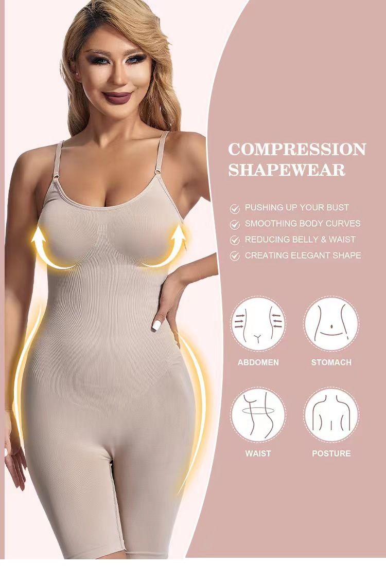 Neuer Onesie in Übergröße, nahtlos, körperbetonte Shapewear, Damenkorsett, flache Beine, postpartale Neckholder-Bodywear_voghion.com