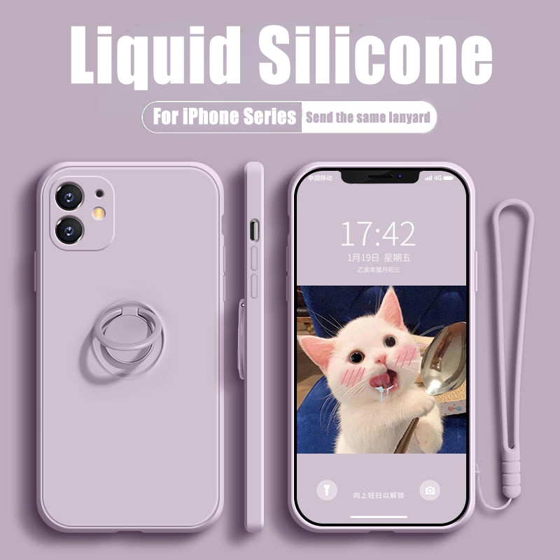 Luxury Finger Ring Holder Rope Phone Case For OPPO A15 A52 A72 A92 A53 2020 A54 A73 A74 A54 A93 5G Liquid Silicone Soft _voghion.com
