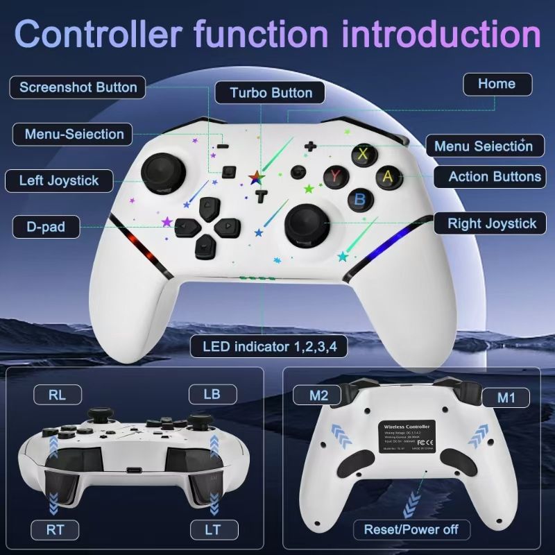 Kabelloser RGB-Gaming-Controller | Ergonomisches Design, 1200-mAh-Akku, Unterstützung für PC/Android TV | RGB-Licht und Vibrationsfeedback für wettkampforientierte Gamer_voghion.com