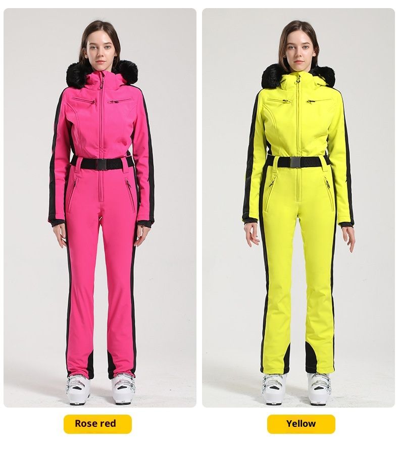 001 Nuevo conjunto de chaqueta y pantalón de esquí de una pieza para mujer, corte ajustado, ideal para snowboard y actividades al aire libre. Traje de nieve grueso, cálido y resistente al viento._voghion.com