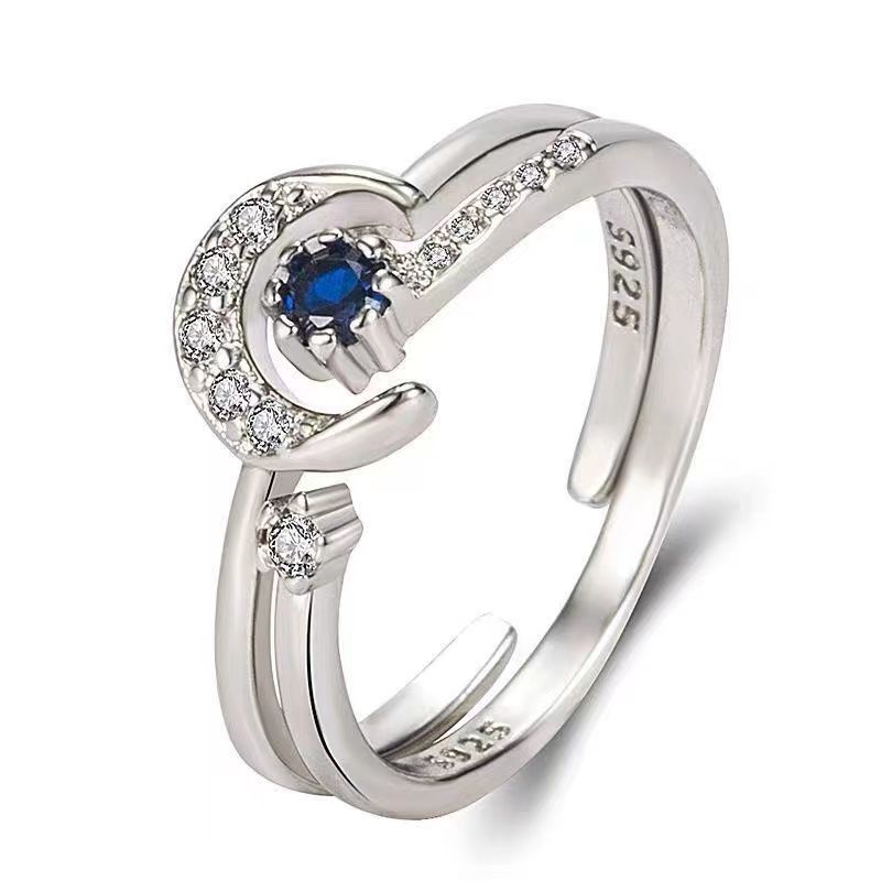Korean Version For Women, Ins Trend Open Fashionable Two-in-One Minimalist Style Tail Ring, Star Moon Set Ring_voghion.com