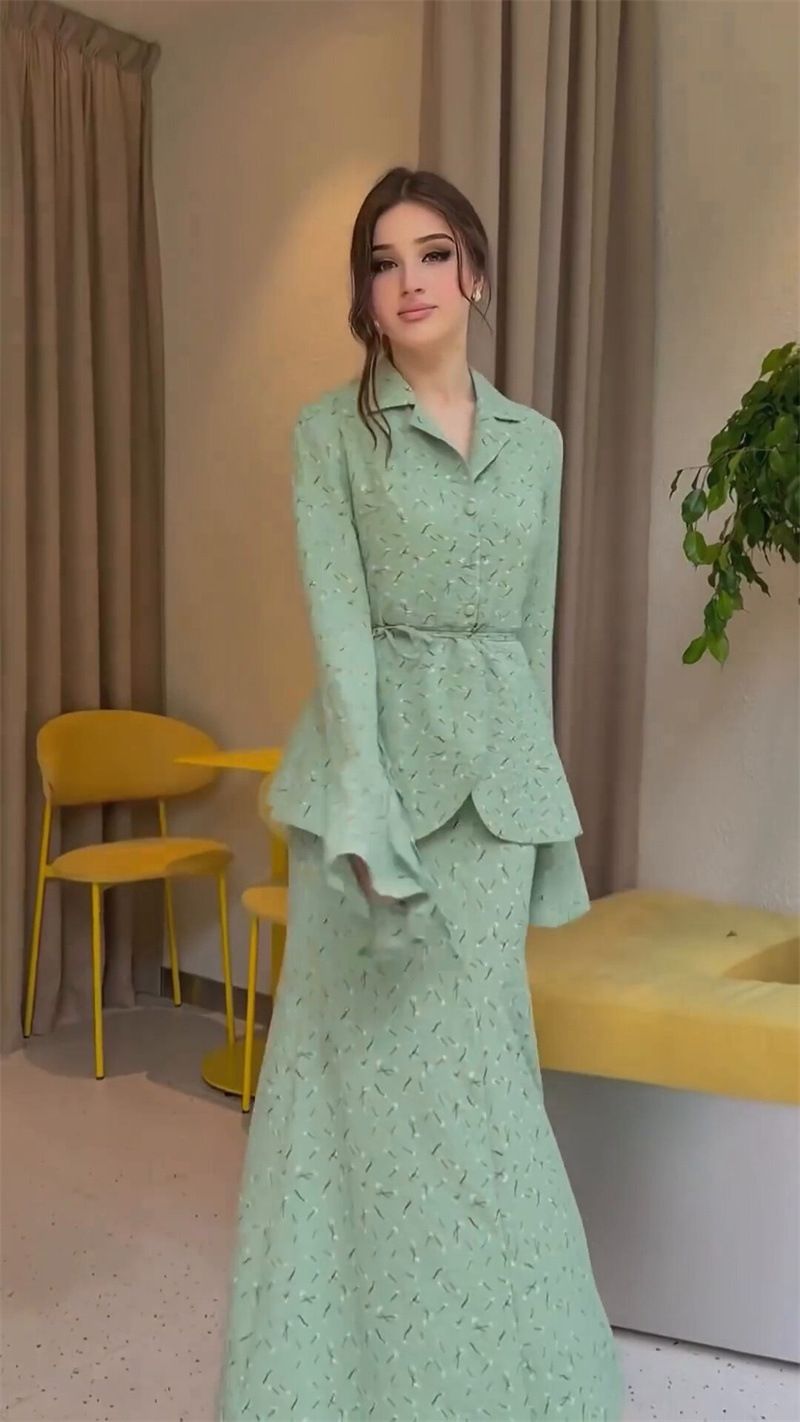 Frauen kleidung kleine floral hohe qualität taille lange-ärmeln top rock zwei-stück anzug_voghion.com