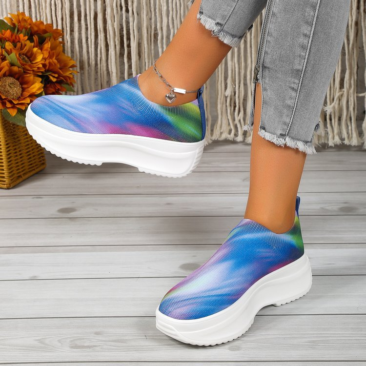 2024 Dicker Farbverlauf, fliegend gewebte Sportschuhe für Damen, Laufschuhe mit Schwammsohle, übergroße Schuhe 43_voghion.com