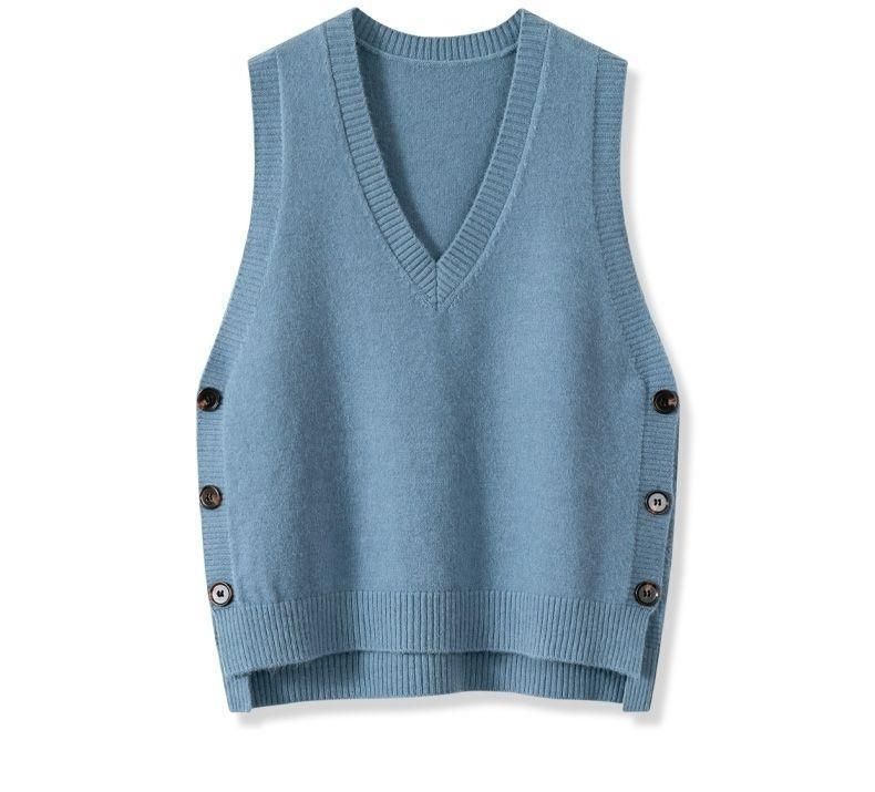 2025 Rero V-hals knielange truien voor dames, lente- en herfstkleding, effen casual truien, mouwloos_voghion.com