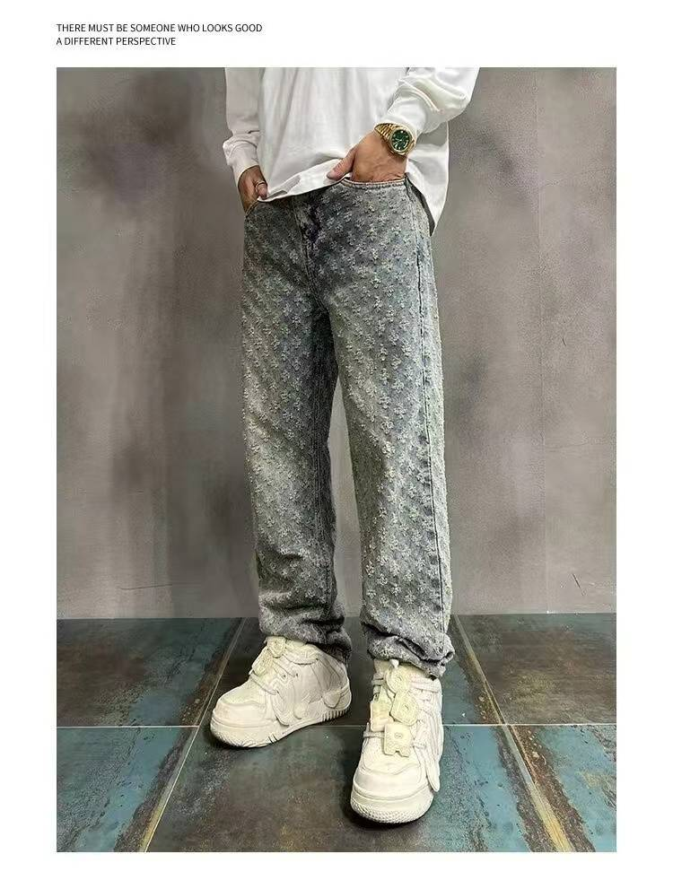 2024 American High Street Jeans Hommes Ample Droite Tendance Marque Ensemble Pantalon Polyvalent_voghion.com