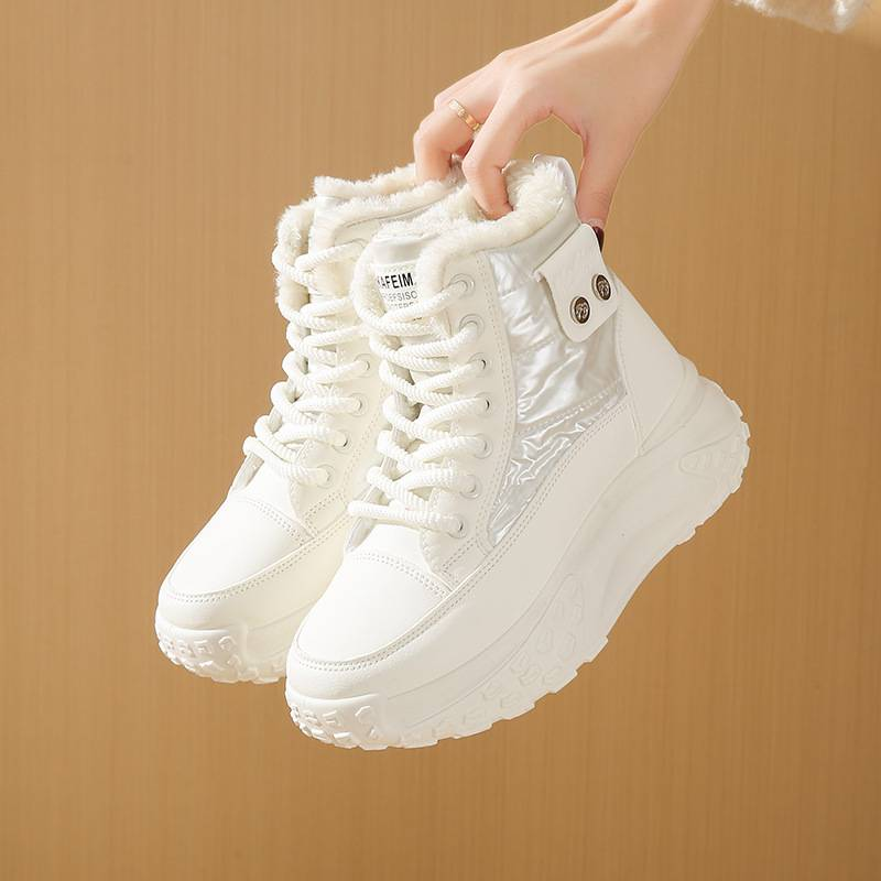 Stivali antivento alti in peluche per donna 2024 inverno nuovo stile studente ins versione coreana scarpe casual calde in cotone con suola spessa_voghion.com