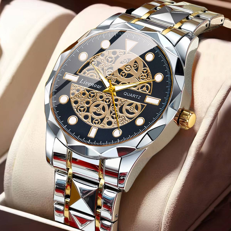 Men's Watches Rhombus Mirror Original Quartz Watch for Man Waterproof Stainless Steel Wristwatch _voghion.com