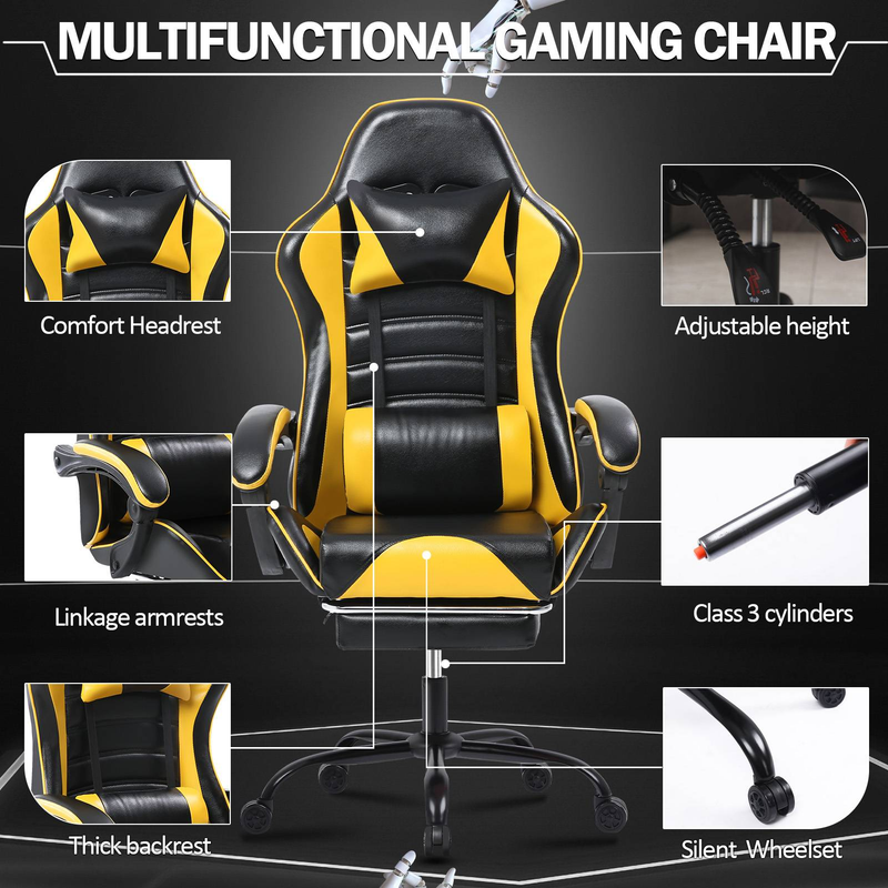 Ergonomischer Gaming-Stuhl mit verstellbarer Neigung (90–155 °), Armlehne, dickem, hochdichtem Kissen, PU-Leder, 136 kg Tragkraft, leisen Rädern, Lila_voghion.com