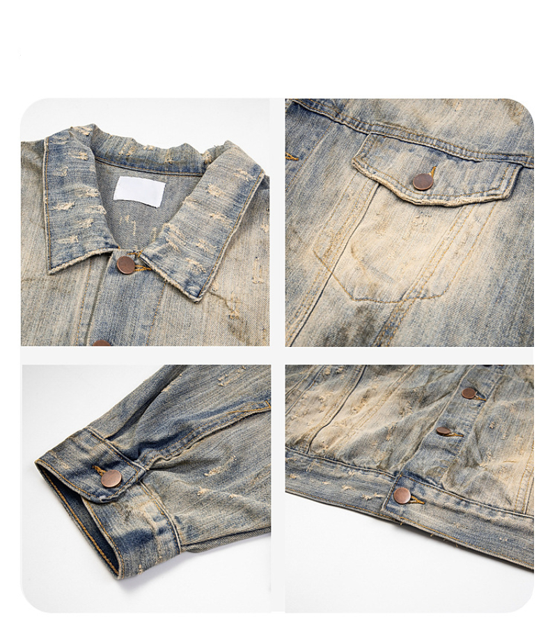Vintage Washed Distressed Denim Jacke - Streetwear Boxy Fit mit Bambusstruktur & Schlammfarbe für den Cleanfit-Stil von Herren_voghion.com