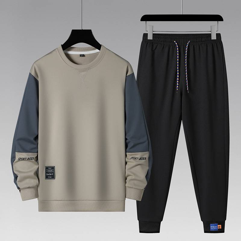 "Men's Jogger Set – Thickened Fleece-Lined Sweatsuit For Gym & Running (White/Grey/Khaki/Black) – Stretch Polyester Athletic Outfit M-5XL"_voghion.com
