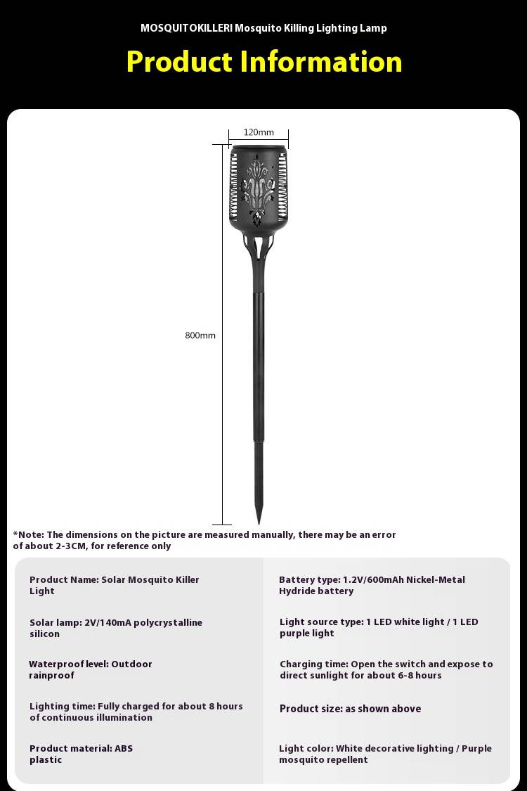 Solar-Powered Waterproof Mosquito Killer Lamp For Outdoor Garden, Patio, And Yard – LED Flame Bug Zapper For Home & Camping_voghion.com
