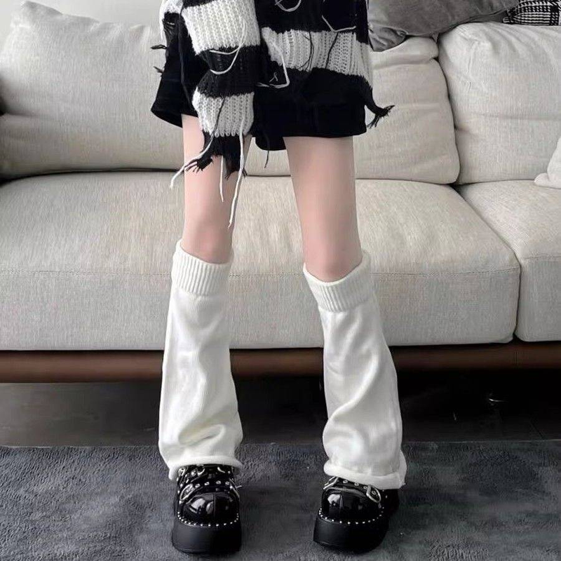 Harajuku Niedliche ausgestellte gestrickte Beinwärmer Japanische Lange Studentin Weiß Jk Spice Lolita Kawaii Beinabdeckung Mode Mädchen Wadengamaschen_voghion.com