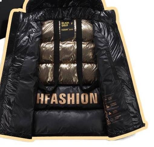Men's Black & Gold Shiny Down Jacket – Ultra-Warm Puffer Coat For Extreme Cold Weather (Short/Mid-Length, S-3XL)_voghion.com