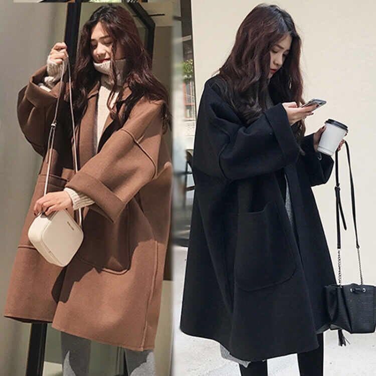 Oversized trenchcoat van wolmix voor dames – Koreaans geïnspireerd A-lijn silhouet, petite-vriendelijke lange jas met opstaande kraag_voghion.com