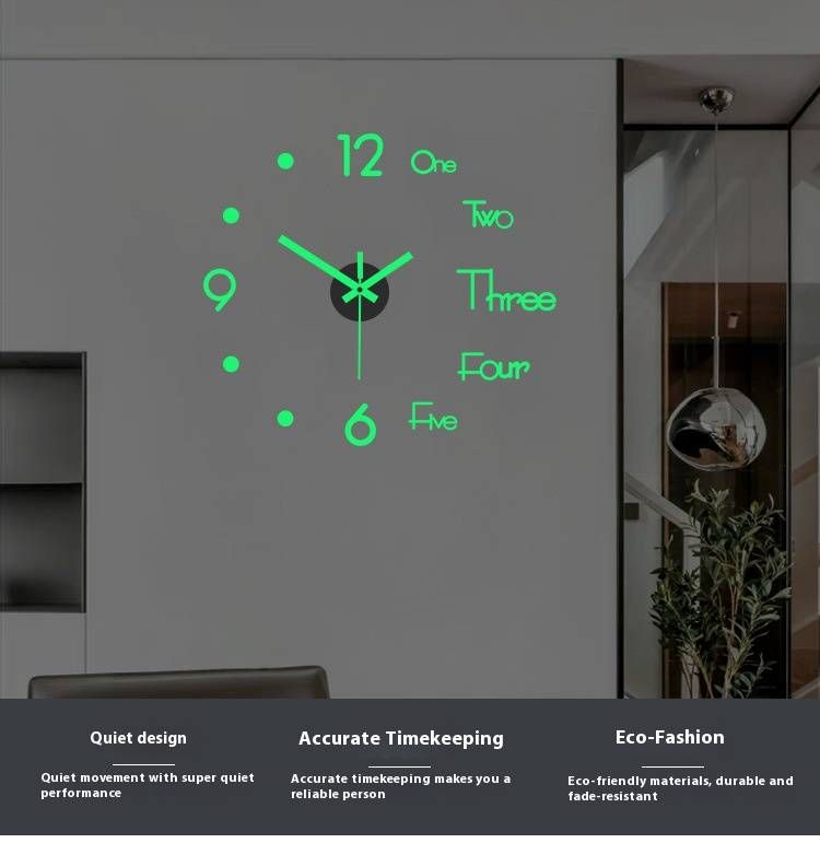 Modern Silent Sweep Wall Clock – Glow-in-the-Dark Acrylic Peel & Stick DIY Clock For Living Room, Bedroom & Office_voghion.com