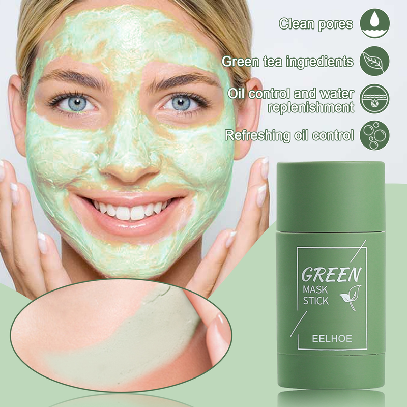 EELHOE Green Tea Solid dybderensende og fugtgivende ansigtsmaske Pore Shrinking Smearing Mud Mask Stick_voghion.com