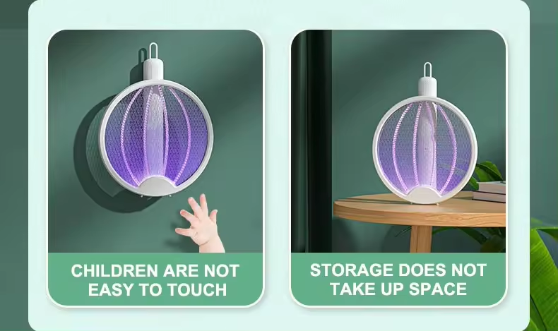 Folding Mosquito Swatter 2 in 1, Mosquito Trap Light and Racket, USB Rechargeable Electric Fly Swatter for Home and Outdoor_voghion.com