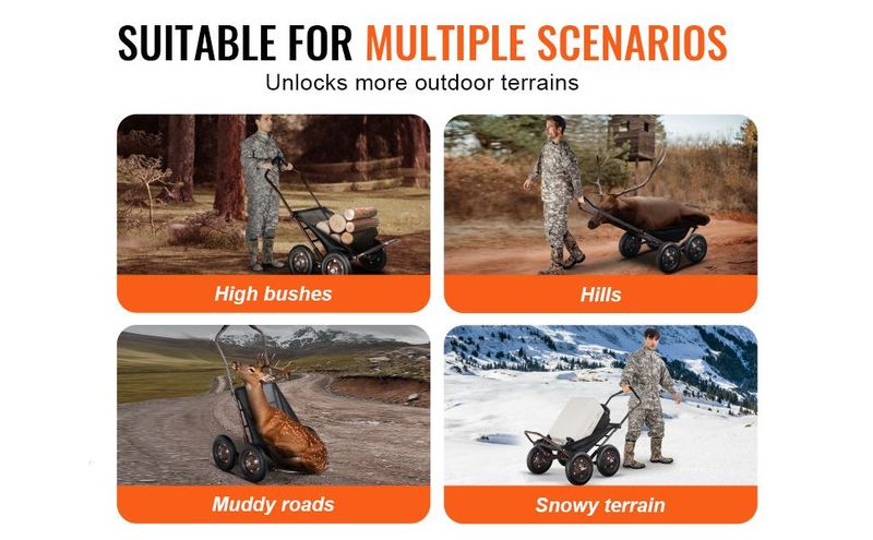 VEVOR Folding Deer Cart Game Hauler Utility Gear Dolly 500 LBS Capacity_voghion.com